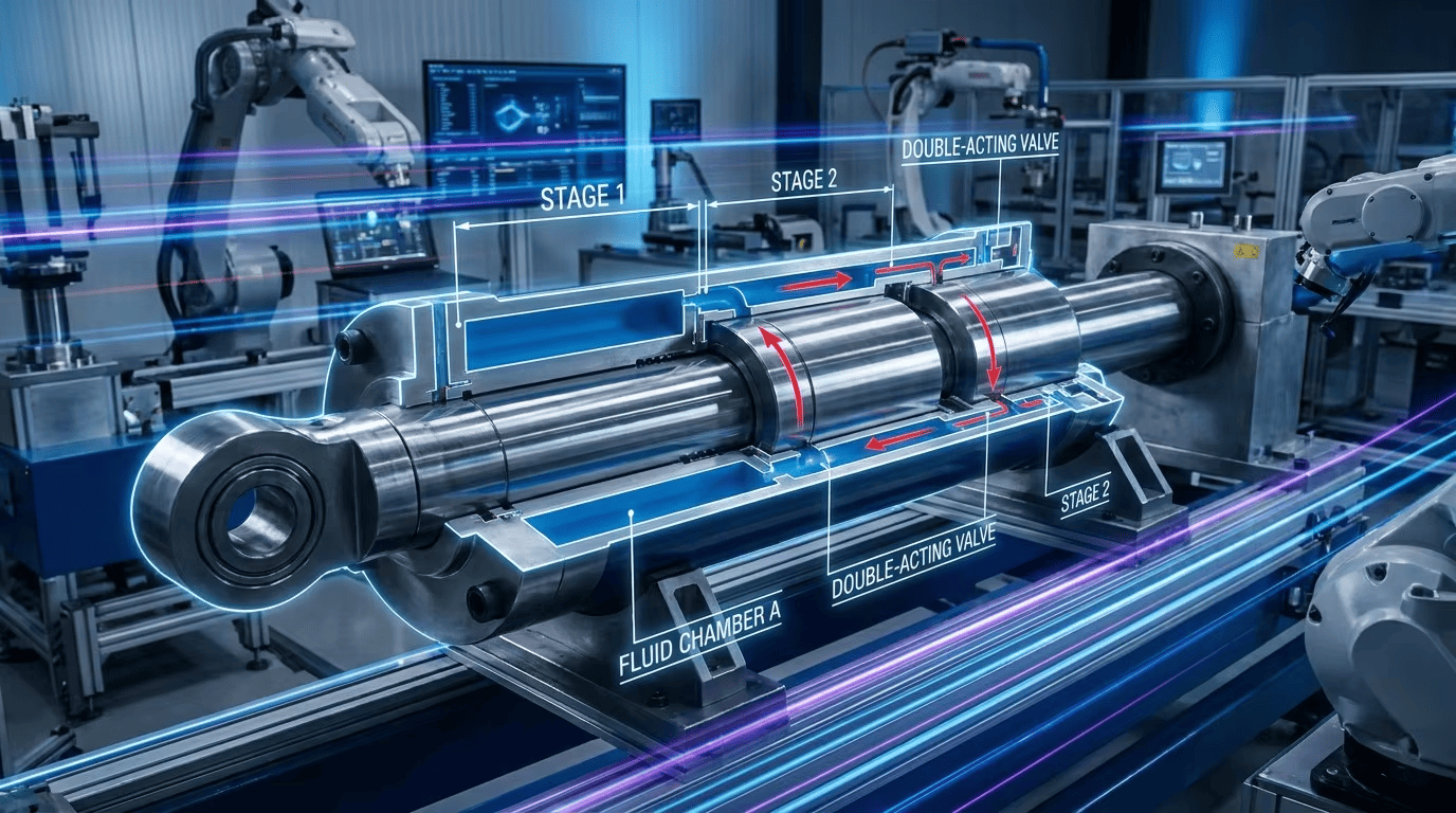 Double-acting multi-stage hydraulic cylinder