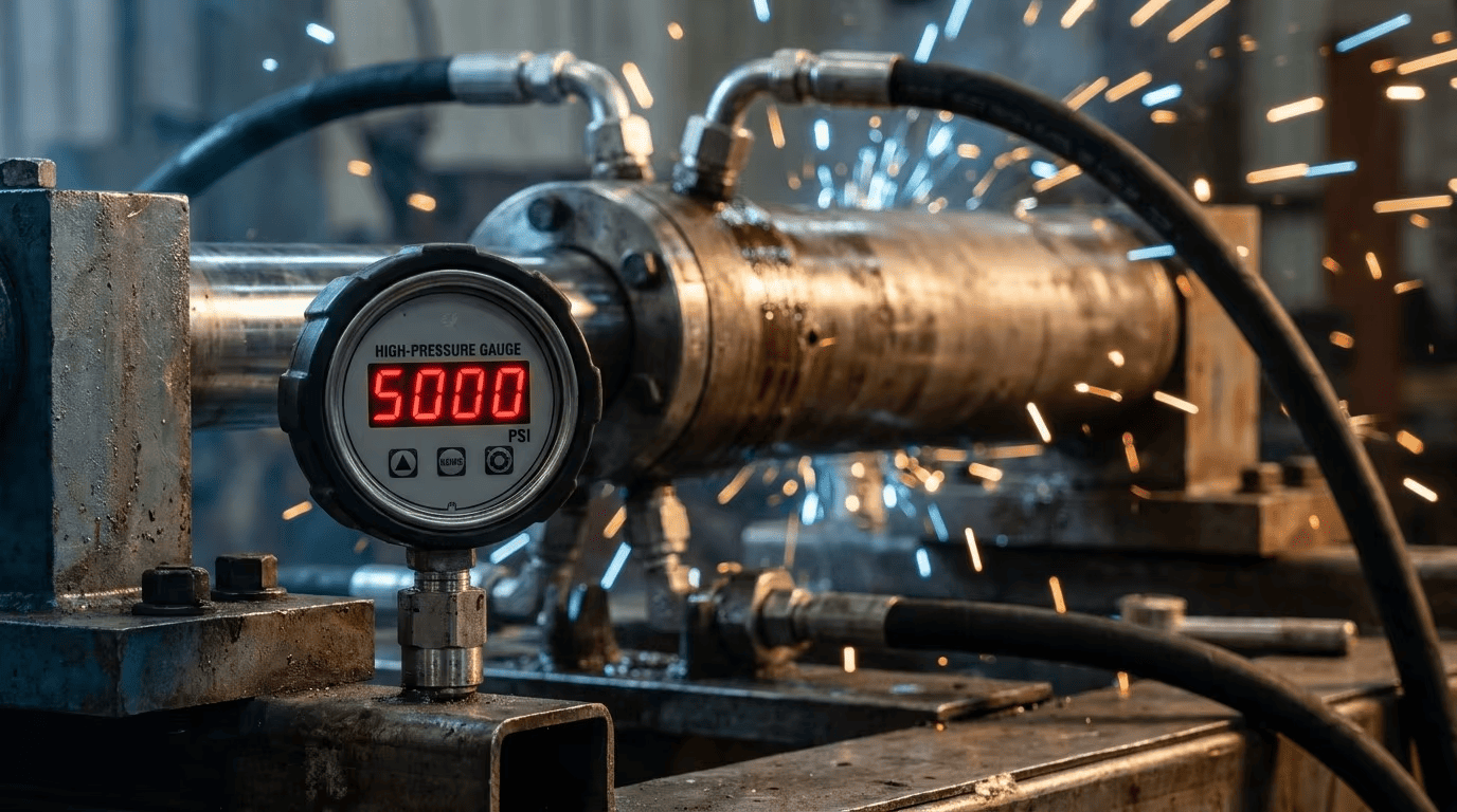 5000 PSI high pressure testing for hydraulic cylinders at HCIC factory
