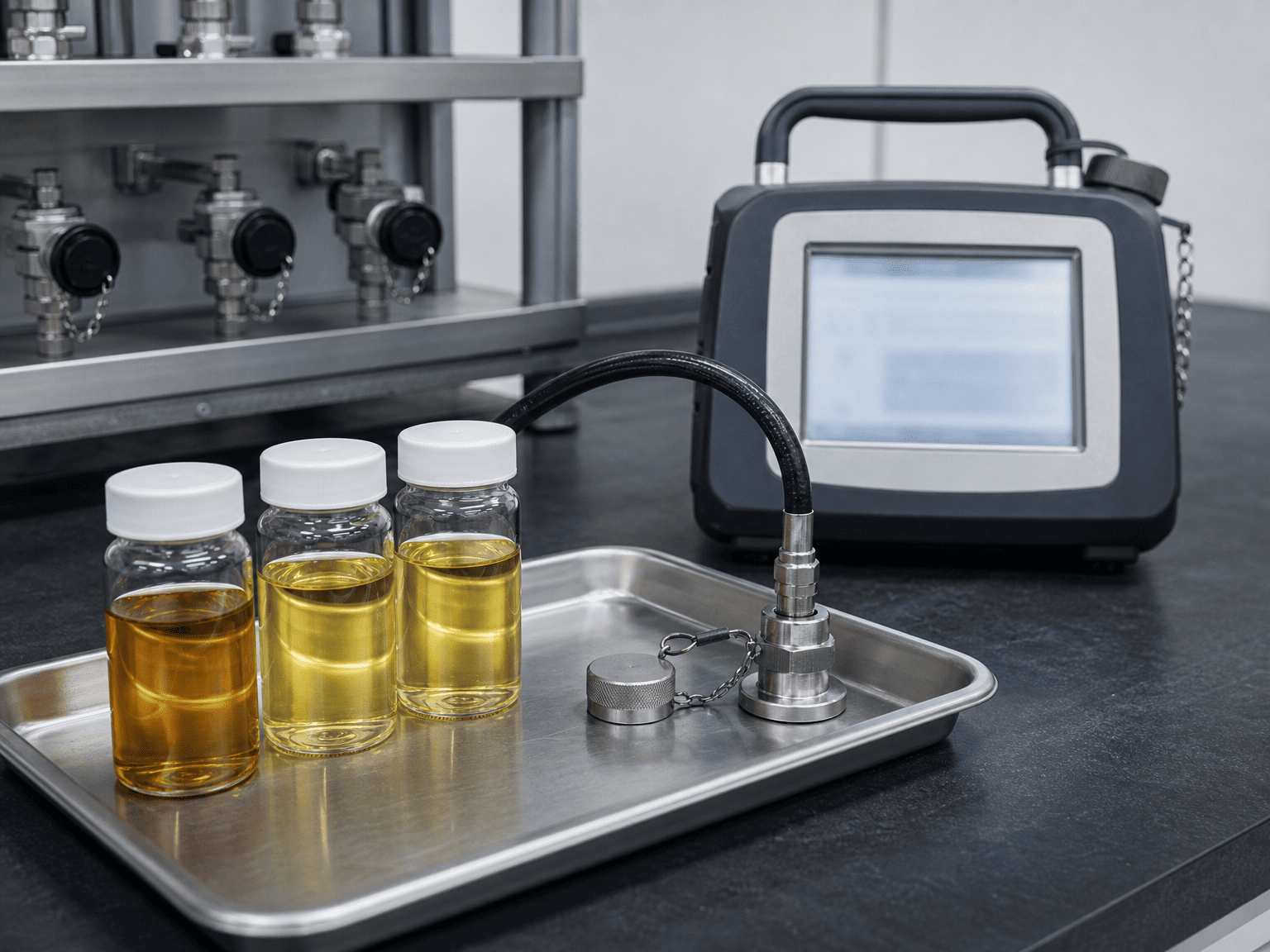 ISO 4406 hydraulic oil sampling and particle counter testing
