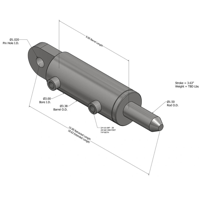 Tailgate Lock Air Cylinder – 2.5in Bore, 8in Stroke, 21.75in Overall – UTC Aftermarket